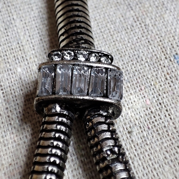 Turquoise Cabochon Statement Necklace Clear Baguette Smoke Navette Stones Pewter - Picture 8 of 15